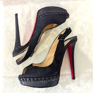 Christian Louboutin Peep Toe Slingbacks Size 38 red and black slingback